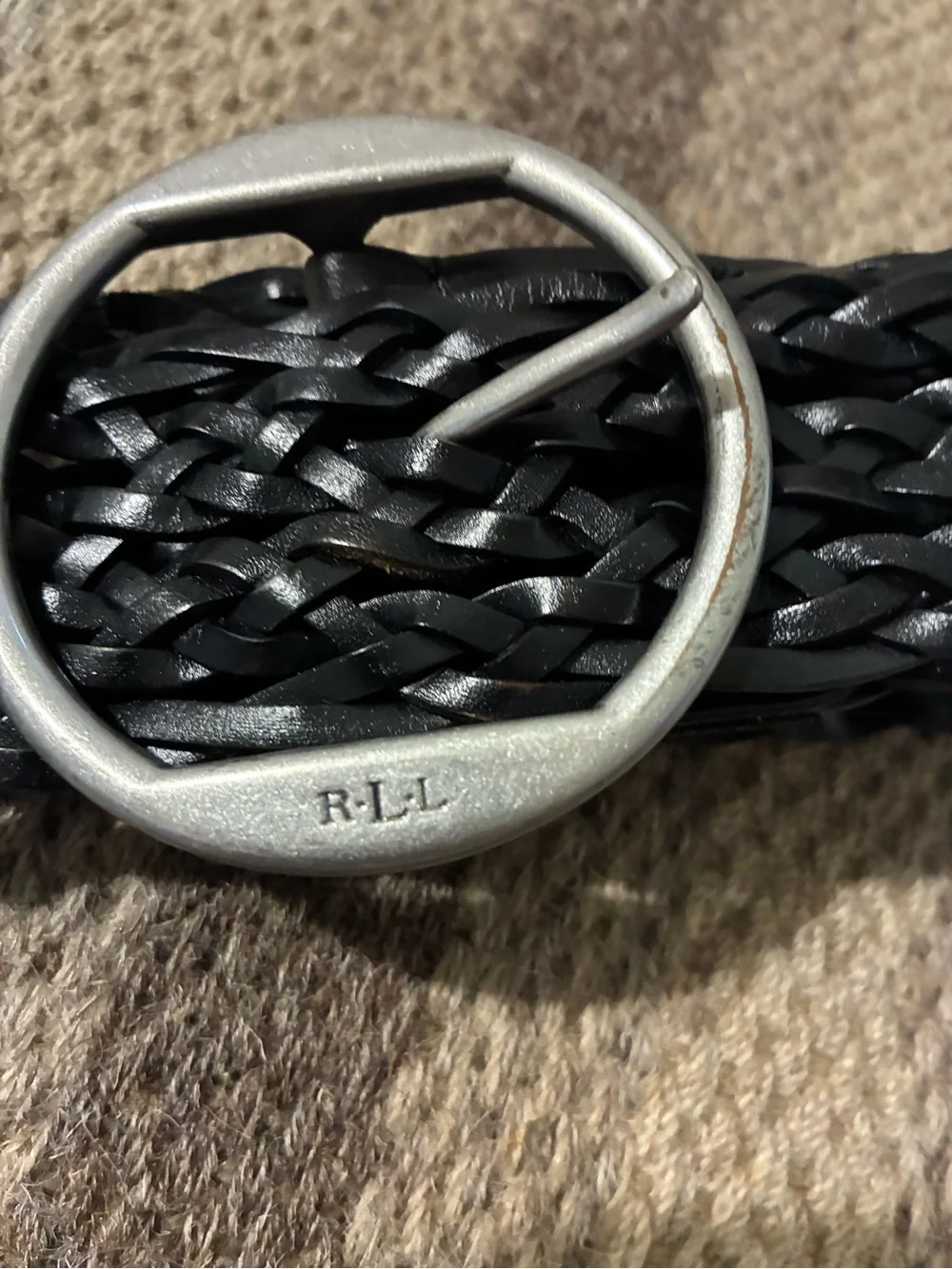 Lauren Ralph Lauren Vintage Black Braided Woven Leather Belt Silver Buckle Fit M